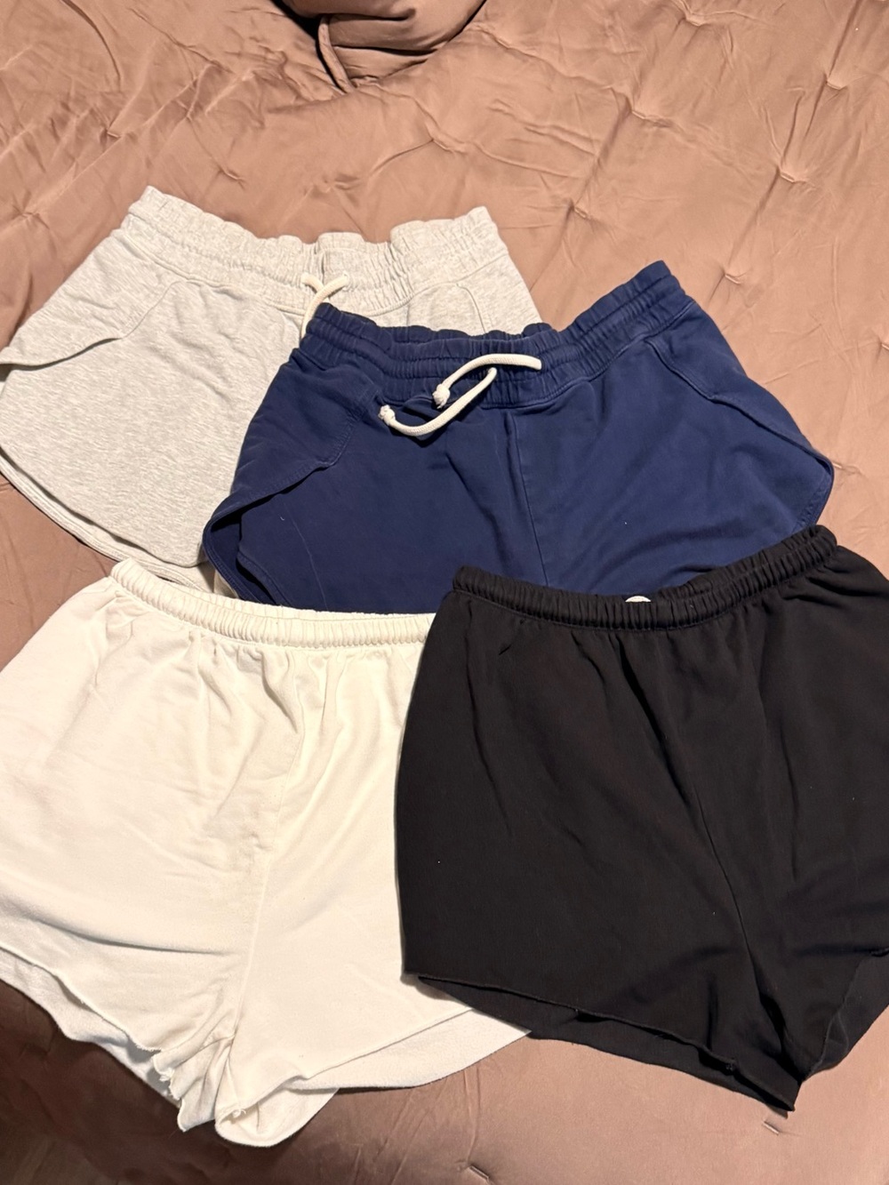 Set of Four aerie/offline Drawstring Shorts — Heather Gray, Navy, White, Black
